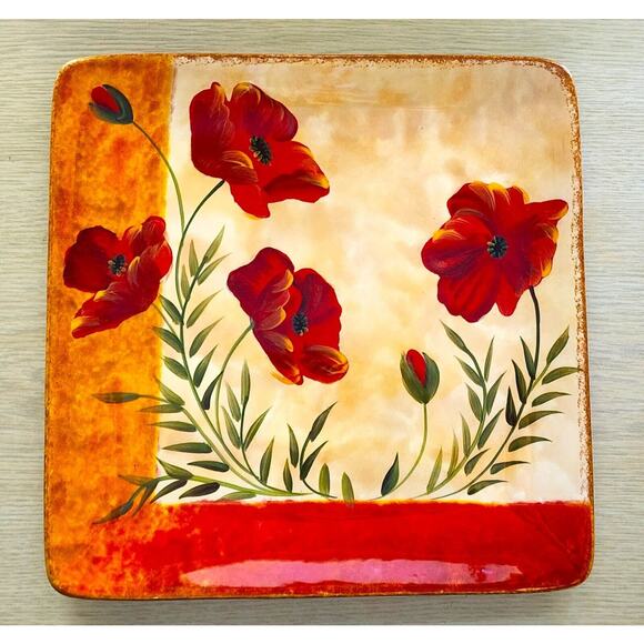 Platter/Plate-Pier 1 Imports-"Poppies"-10.5" x 10.5"-Earthenware-Hand Painted - Picture 6 of 9